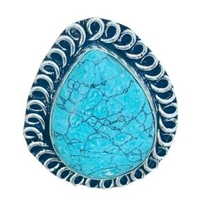 New 925 Sterling Silver Blue Howlite Artisten Tear Drop Shaped Boho Ring
